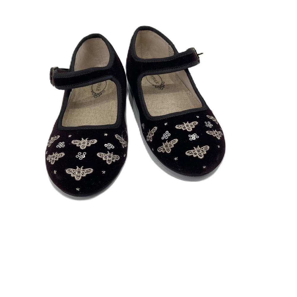 Joyfolie Mary Janes Buckle closure Black velvet Bee brass Flocking 13
